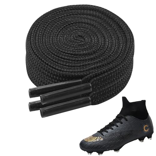 CCSOFTIME 2 Pairs Flat Football Boot Laces 4mm Thin Black Trainers Laces for Nike Shoelaces Replacement for Rugby Boots High Low Top Soccer Cleats Trainers Black-120cm
