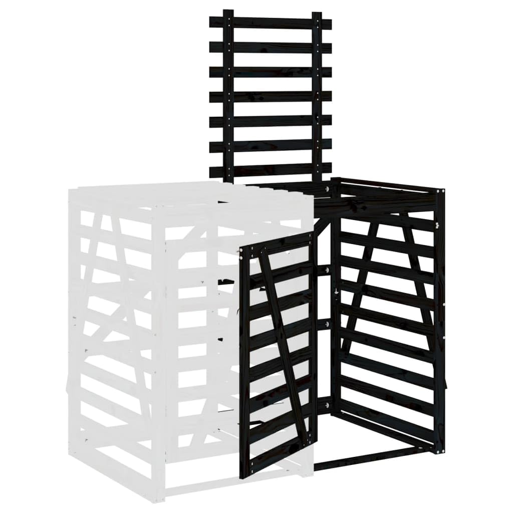 Extension d'abri de Poubelle sur roulettes Noir Bois Massif pin, Abri de Jardin Cache pour poubelles, Conteneur d'extérieur Coffre de Rangement