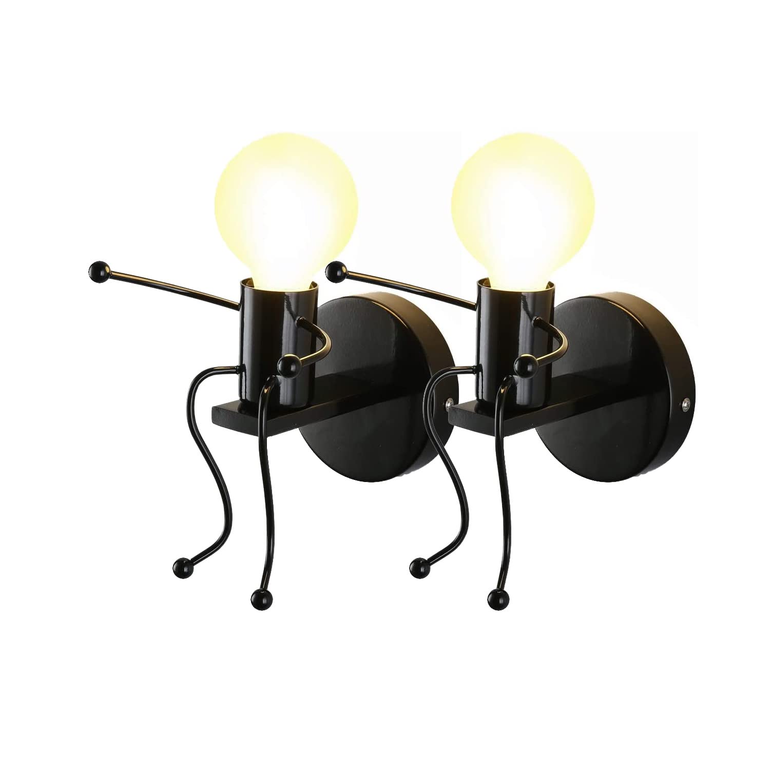 Aplique de pared humanoide negro con base E27 pack de 2 unidades para dormitorio 8