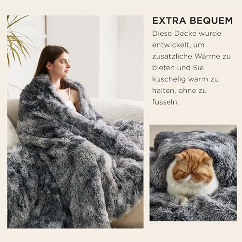 BEDSURE Kuscheldecke - Flauschig Decke, Warm Sherpa Sofadecke, Dicke Felldecke, Couchdecke, Flauschige Kunstfelldecke, Wohndecke für Couch, Grau, 150x200 cm