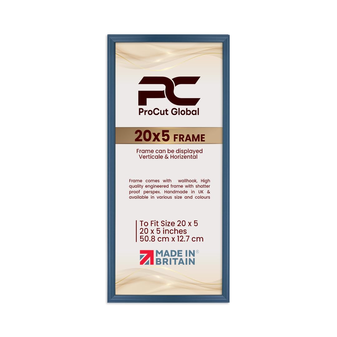 Procut Global 20x5 Navy Blue Picture Frames - Classic Wooden Photo Frame with Shatterproof Perspex for Wall or Tabletop - Perfect for Posters, Certificates & Prints - Sizes & Colors Available