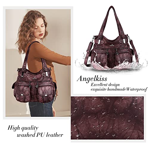 Image of Purses Women Handbags Large Double Zipper Multi Pocket Washed Shoulder Bags Purse with compartments Designer