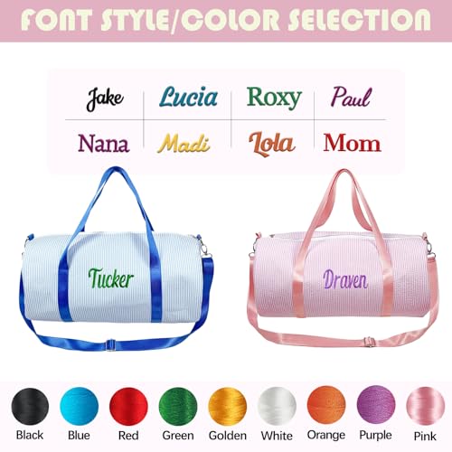 Personalized Kids Travel Duffle Bag with Custom Name‌ - Lightweight Seersucker Weekender for Toddlers Boys & Girls, Monogrammed Gym Ballet Sleepover Bag, Unique Birthday Gifts (Pink)3