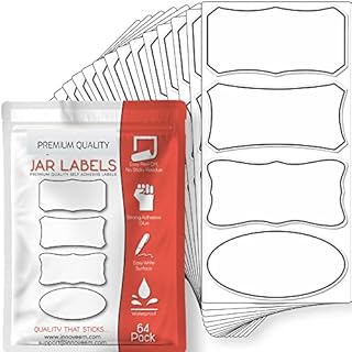 64 Waterproof Labels for Jars  8 x 4cm Premium Quality Jar Labels Self Adhesive, Removable Adhesive Labels Stickers for Jars, Jam Jar Labels, Chutney Labels, Bottle Labels & More by Innoveem