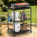 DAOUTIME Grill Cart for Outside, 3-Tier BBQ Food Prep Rolling Table Cart, with 23.62" Lx 15.75" W Rust-Resistant Tabletop, Outdoor Pizza Oven Table Ideal for Patio Backyard Kitchen Tools Room