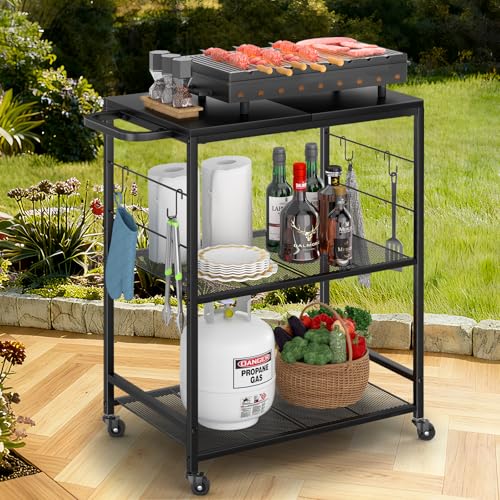 DAOUTIME Grill Cart for Outside, 3-Tier BBQ Food Prep...