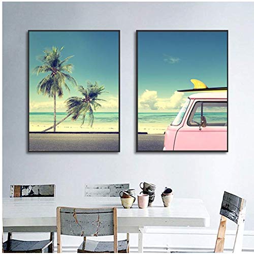 Affiche noix de coco et bus rose grand format 50x70cm pour salon - 3
