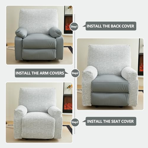 vctops Rustic Linen Look Recliner Couch Covers Washable, 8 Pieces Soft Chenille Anti Slip Stretch Reclining Sofa Slipcovers Furniture Protector Cover for Dog,Kids (Light Grey,3 Seater) by vctops - Used condition - Image 5