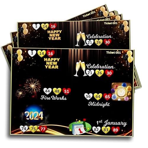 Image of Happy New Year Black Theme Tambola Tickets 2026 | English | Fun & Engaging Cards for New Year Celebrations & Kitty Parties - Bingo Housie Game (Set of 15 Tickets)