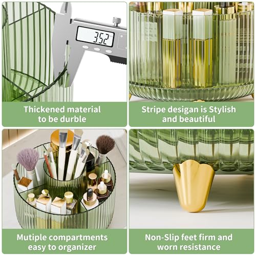 Image of Clear Rotating Makeup Organizer Countertop for Vanity, 360 Makeup Brush Holder Organizer with 5 Compartments, Transparent Cosmetic Storage for Lipstick, Skincare, Bathroom Counter(Transparent Green)