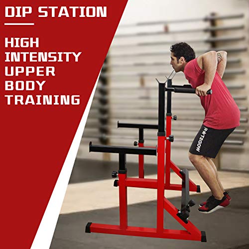 ER KANG Multi-Function Barbell Rack, 600LBS Capacity Fitness Adjustable Dip Stand Squat Rack for Weight Lifting, Bench Press, Squat, Dipping Station Home Gym