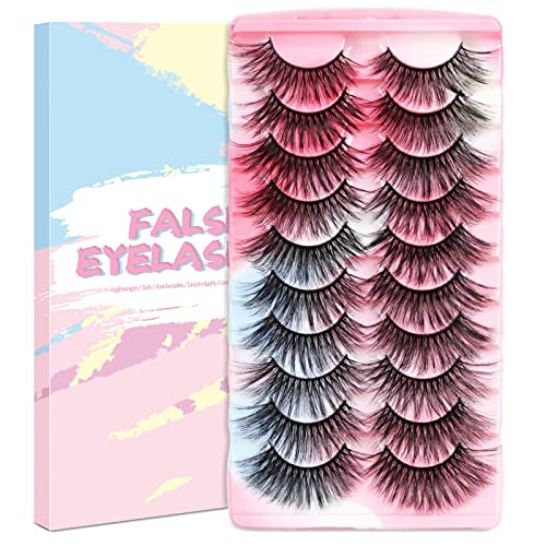False Eyelashes Cat Eye Wispy Lashes Natural Look, 10 Pairs Manga Lashes Reusable Faux Mink Fake Eyelashes, 3D Natural Fake Lashes Easy To Apply, Contact Lens Friendly, Cruelty-Free, Lightweight #TOP19