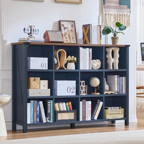 Joaxswe 12 Cube Storage Organizer, Farmhouse 62 Inch Wide Navy