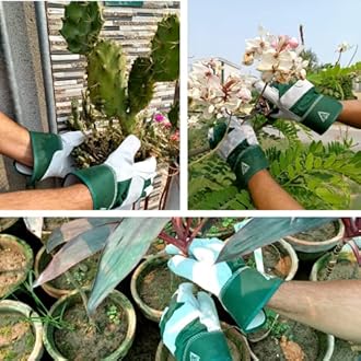 ITC Gardening Gloves for Men & Women, Heavy Duty Leather Garden Gloves, Thornproof & Breathable Work Gloves for Weeding, Planting, Pruning, and DIY Outdoor Tasks