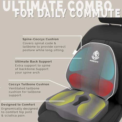 Image of MRRON Car Comfort Combo | Memory Foam Backrest & Wedge Seat Cushion Combo of 2 | Orthopedic Support for Back, Tailbone, Sciatica | Ergonomic Comfort for Car, Office| Posture Correction | Universal Fit
