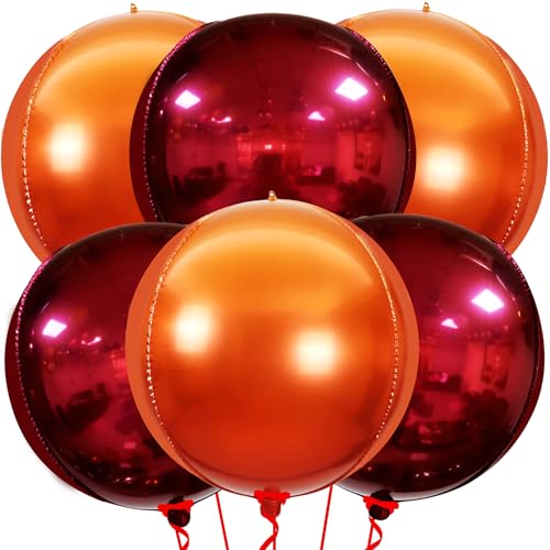 Image of Katchon, Large Metallic Maroon and Orange Foil Balloons -22 Inch-Pack of 6 | Fall Decorations For Home | Thanksgiving Balloons | Thanksgiving Decorations | 4D Foil Balloon Orange, Red Party Decoration