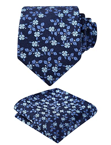 Image of Alizeal Mens 3.15inches Leaf Flower Pattern Tie Set | Floral Pattern Pocket Square Perfect for Fall Winter Business and Holiday Events