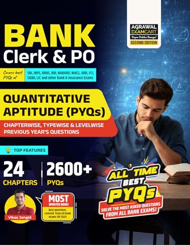 Image of Examcart Bank Clerk & PO Quantitative Aptitude PYQs Book 2026 By Vikash Jangid | Type & Level-wise 24 Chapters & 2600+ Previous Year Questions | SBI, IBPS, RBI, LIC & All Banking Exams (English)