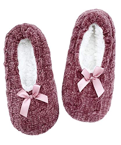 ALLBEST Womens Thick & Warm Slipper Socks with Grippers - House Slippers?Chenille Purple, 5-7.5?