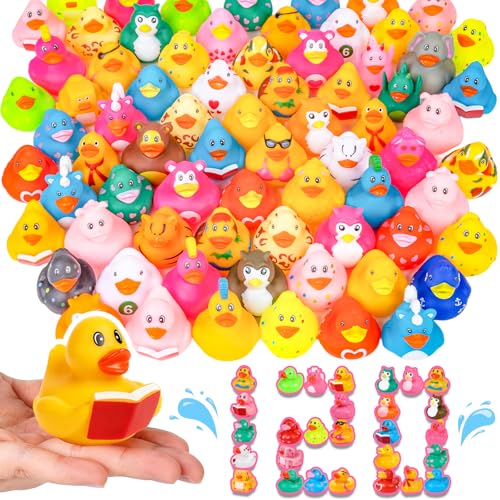VISRIE 120 Pack Rubber Ducks in Bulk Assorted Ducks for Jeeps Bulk Ducks for Bath Toy Summer Pool Toys Birthday Gifts Party Favors
