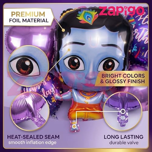 Image of Balloonistics Little Krishna Theme Happy Birthday Balloon Bouquet Pack Of 5