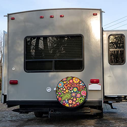 Image of Delerain Hippie Symbolic Colorful Floral Spare Tire Covers for RV Trailer SUV Truck and Many Vehicle, Wheel Covers Sun Protector Waterproof (15 Inch for Diameter 27 inch-29 inch)