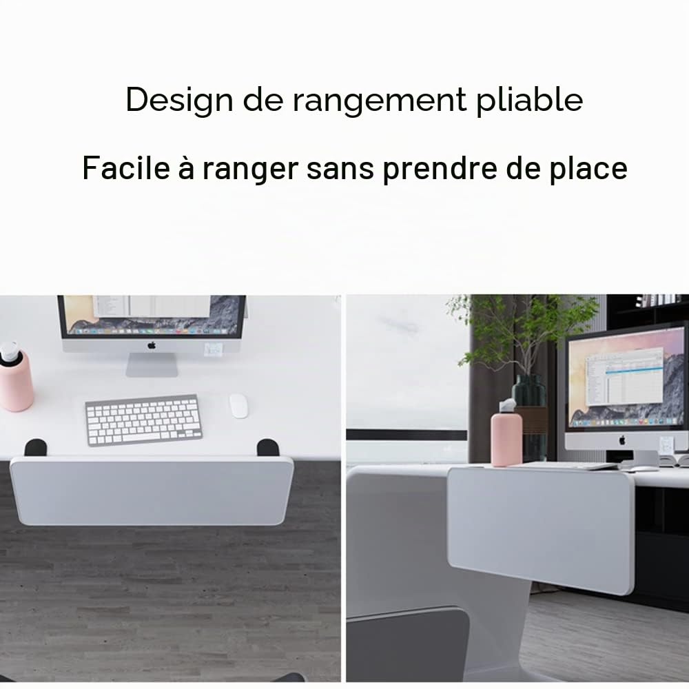 Plateau pour Clavier sous Le Bureau,Support pour Clavier,Plateau d'extension de Bureau Ergonomique,Pince sans Perforation,Plateau de tiroir de Clavier (Blanc, 75cm*25cm)