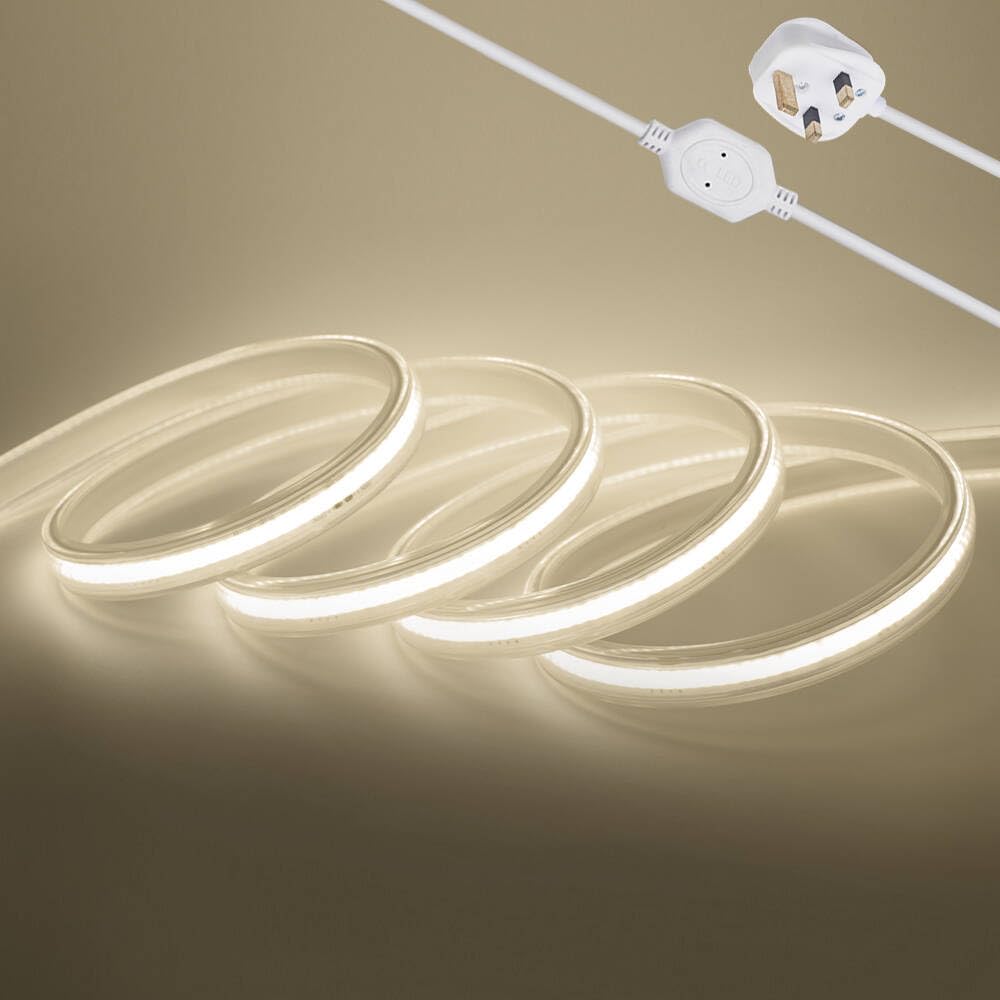 Flexible LED Light Strip,360 LEDs/m IP65 Waterproof COB Light Strip,AC 220V LED High Voltage Rope Light,50CM Cuttable,Super Bright for Indoor and Outdoor Lighting Camping,Balcony (5m, Natural white) — image 1