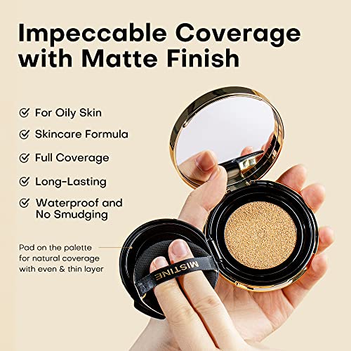 Mistine Cushion Foundation Makeup Impeccable Full Coverage With Airy Matte Finish,Long-Lasting,Oil Control Cushion Compact,75% Essence Compact Foundation For Oily Skin,Refill Included,Ivory #TOP1