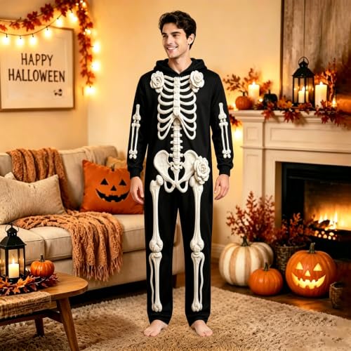 Skeleton Onesie Adult Unisex Spooky 3D Print Hooded Halloween Jumpsuit Cozy Couples Cosplay Party Costume 2026 - image 6