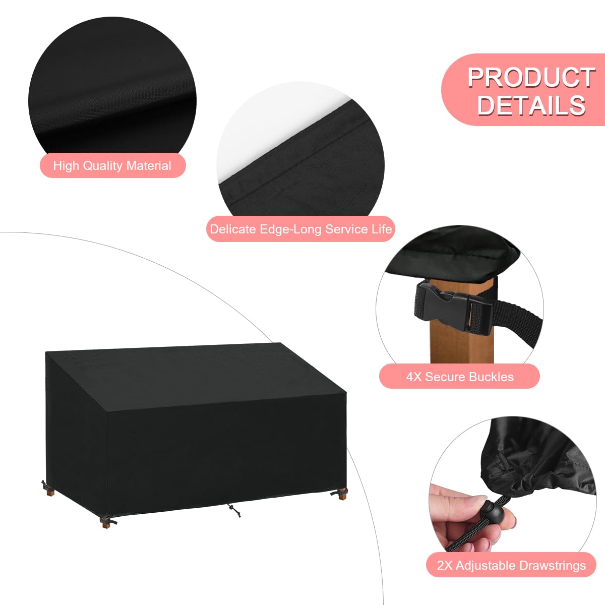 Housse Banc de Jardin 4 Places Imperméable Anti-UV 185x69x65/96cm