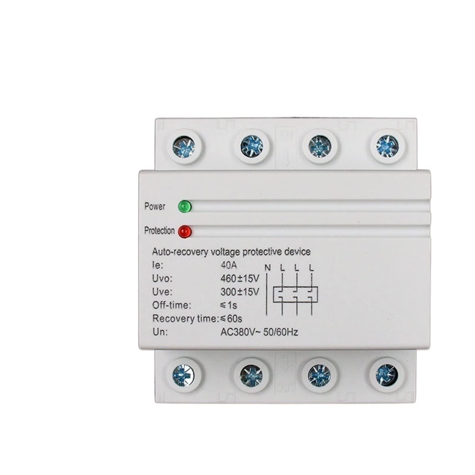 VDOQTLJT 40A 380V 3P+N Din Rail Self Recovery Automatic Reconnect Over & Under Voltage Lightening Protection Protector Protective Relay