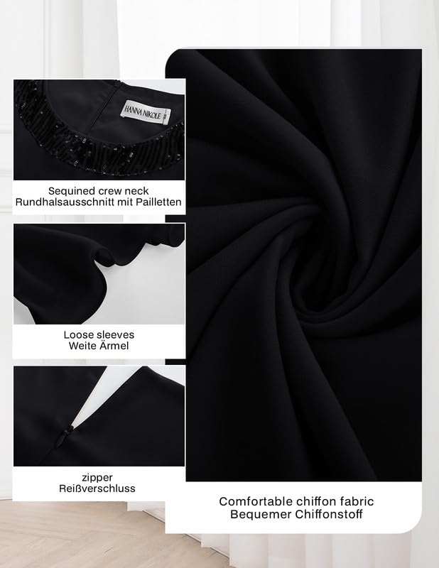 Hanna Nikole Vestidos de invitado de boda para mujer, talla grande, de gasa, vestidos de noche con lentejuelas, cuello redondo, elegante, vestido de cóctel, vestido midi festivo para la madre de la