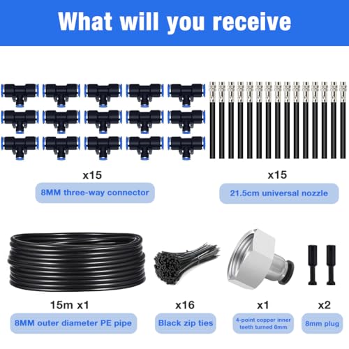 Image of HASTHIP Automatic Garden Watering System - Slow Drip Irrigation Kit with Tee Connector - Garden Water Dripper for Plants with 15M Long Drip Water Pipe - Outdoor Lawn & Garden Watering Equipment