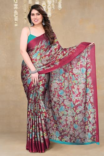 Image of MIRCHI FASHION Women Saree | Chiffon Leaf and Checked Print Professional Office Sari with Blouse
