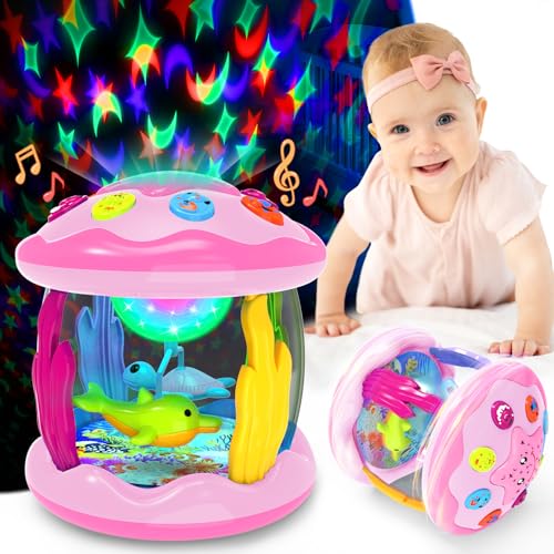 Baby Toys 6-12 Months - Musical Light Up Rotating Toys, Pink Ocean Projector for Infant 9-12-18 Month, Learning Visual & Hearing & Crawling Skill,...