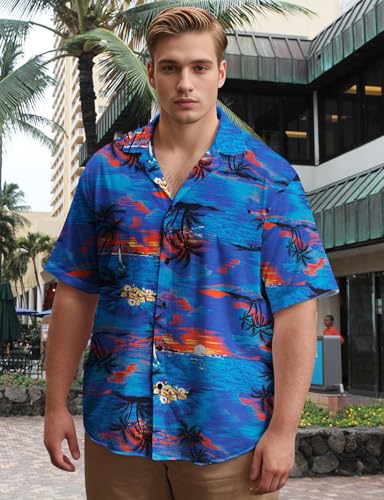 Image of Yoimira Hawaiian Shirts for Men, Print Mens Casual Short Sleeve Button Down Shirts Floral Aloha Beach Shirt