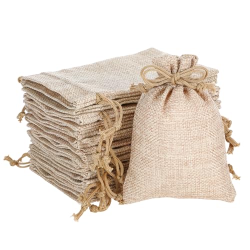 ANPHSIN 75Pcs Small Burlap Drawstring Gift Bags - 3.7x5.4 Bulk Mini Tiny Goodie Treat Gift Bags HTV Compatible Rustic Wedding Favors for Guests Holiday Party Favor