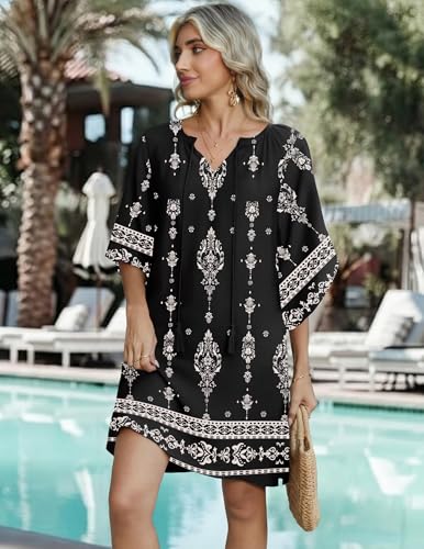 Image of Zeagoo Womens Summer Dress Casual Ruffle Tiered Floral Square Neck Sundresses Beach Boho Mini A-line Dress 2026 with Pockets