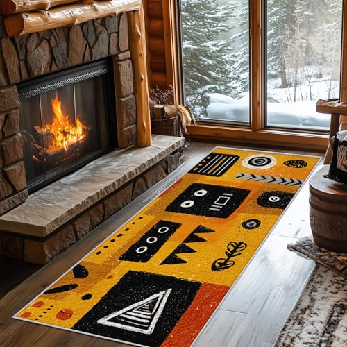 Tapis africain extra fin patchwork géométrique abstrait 190x250cm lavable en machine