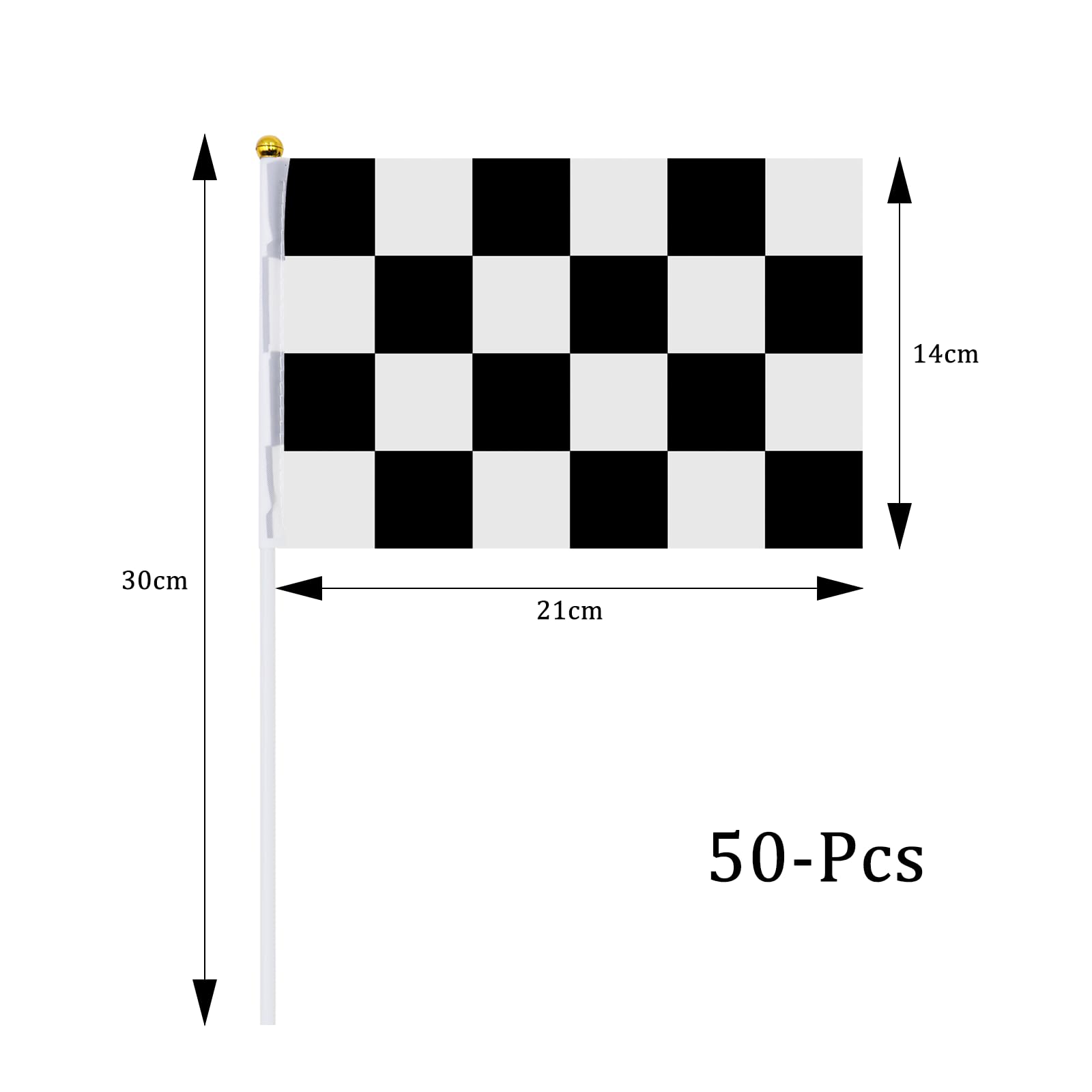 50 sztuk flagi w kratkę, czarno-białe, wyścigowe, mini flaga celownicza do sportów motorowych, wyścigów, urodzin, na imprezę, weran sportowy, dekoracja, 14 x 21 cm