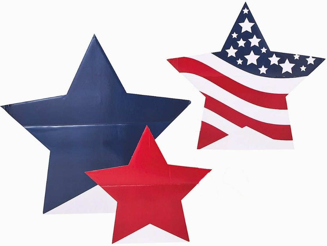 Fun Express - Patriotic Star Stand Ups S/3 for Fourth of July - Party Decor - Large Decor - Floor Stand Ups - Fourth of July - 3 Pieces