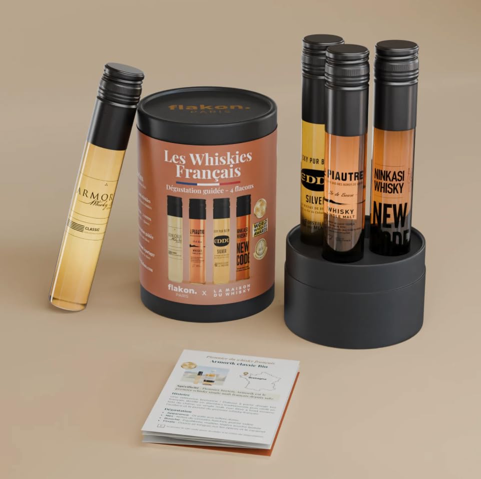 FLAKON Les Whiskies Français – Coffret Dégustation de 4 Flacons 50 ml – Whiskies Artisanaux de France Sélectionnés par La Maison du Whisky – Dégustation Guidée par un MOF – Idée Cadeau Homme Premium