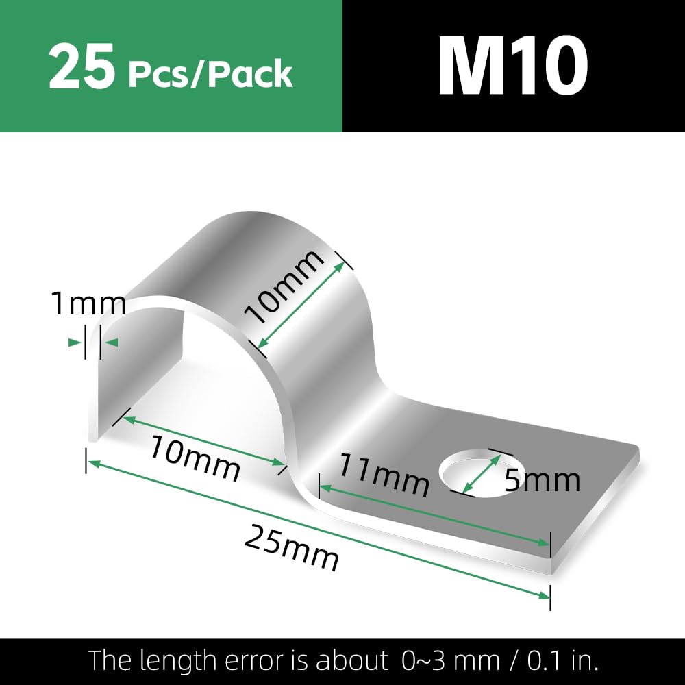 Jyvex 30 Pcs 10mm Pipe Clips, V2A Pipe Strap Clamps 1 Hole, Pipes Brackets, Metal Cable Clips - Image 2