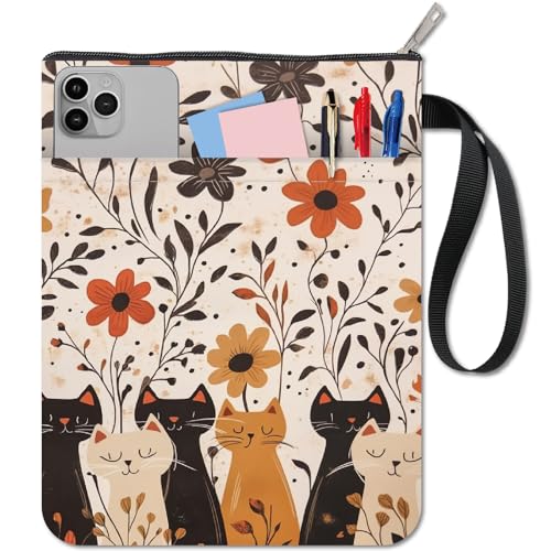 CRASPIRE Funda Libro Diseño Gato Diseño Floral Lavable Impermeable Estampado Flores Animales Cuaderno Tapa Blanda Cremallera Bolsillo Adicional Libros Texto Compañeros Clase Lectores Accesorios