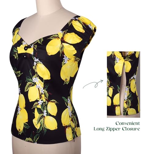 Image of YARN & INK Women's Rockabilly Tops 1950s Pinup Shirt Casual Off Shoulder Vintage Blouse