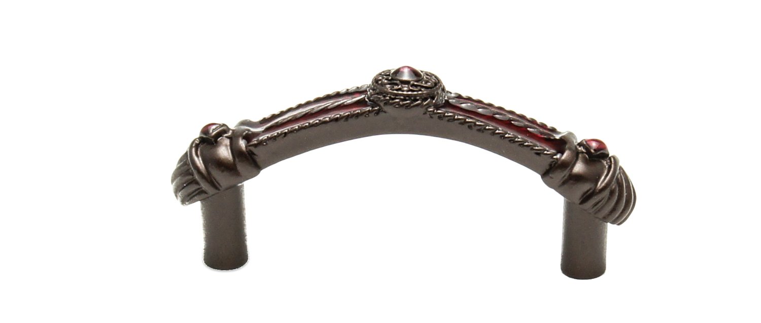 Carpe Diem Hardware 435-12RR Vortice 3-Inch Center Pull with Ruby Red Glaze, Bronze