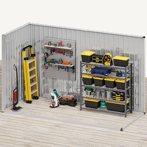 Image of DWVO 9x4ft Large Outdoor Storage Shed, Metal Tool Sheds, Heavy Duty Tool Storage with Lockable Doors & Air Vent for Backyard Patio Lawn to Store Bikes, Tools, Lawnmowers,Brown