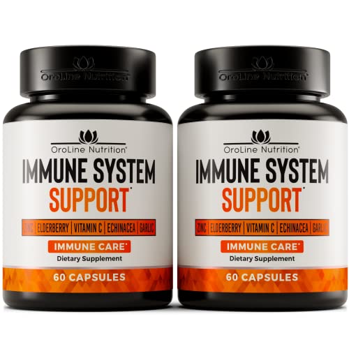 OroLine Immune Support Vitamins - Garlic, Vitamin C and Zinc, Elderberry, Echinacea - Immune Support Booster Capsules - Immunity Booster Supplement for Powerful Immunity Support - Vegan - 2 Pack