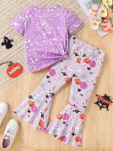 Image of Ayzozuy Kids Toddler Girl Clothes Letter Print Graphic Top + Leopard Print Flare Leg Pants 2PC Summer Clothing Set